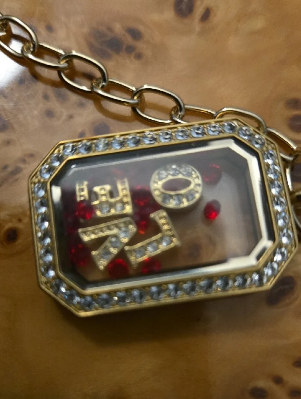 Origami Owl Gold-Tone Floating LOVE Locket Necklace With Red Crystals
